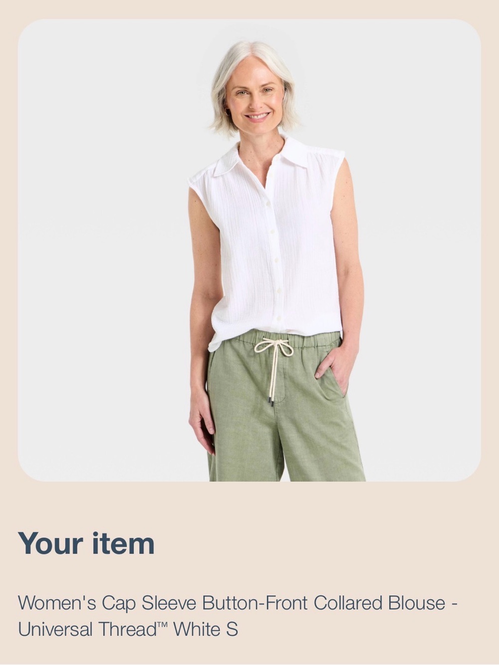 Universal Thread White Cap-Sleeve Collared Button-Front Blouse
